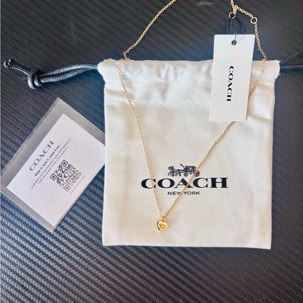 Coach Gold Heart Charm Necklace with Enamel Accent
